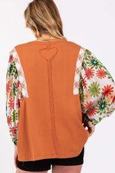 Caramel Printed Balloon Sleeve Contrast Top, Tops, $ 55.00, A Moment Of Now™